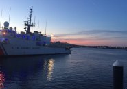 Coast Guard cutter at dusk in the North End