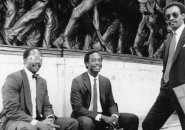 Three men at the Robert Gould Shaw memorial in the 1980s