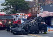 Overturned car on Harvard Avenue