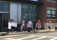 Anti-vaxxers outside the Boston Herald offices
