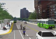 New look of Huntington Avenue with new transit and bike ways in one MBTA rendering