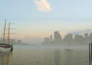 Stillness in the fog on Boston Harbor
