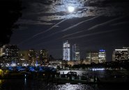 Full moon over Kendall Square in Cambridge