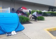People sleeping outside the Cambridge Micro Center