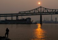 Hazy sunset over the Tobin Bridge