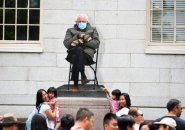 Bernie Sanders as statue of John Harvard