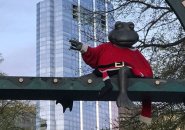 Santa-clad frog at Tadpole Playground, Boston Common