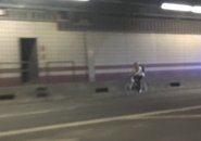 Bicyclist on I-93 north - in the tunnel