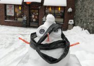 Snowman outside a Brighton Dunkin' Donuts