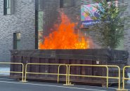 Flaming dumpster on Ipswich Street