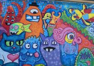Monsters on a wall in Hyde Park
