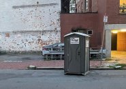 Porta potty just sititng at Fulton and Lewis streets in the North End