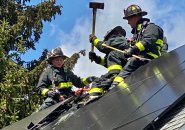 Firefighters deal with solar-panel fire