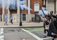 Minutemen fire a round at Tremont and Park streets