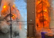 Two views of the fire