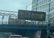 Turnpike sign: Only a Dianoga likes litter