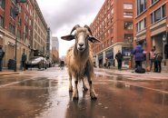 Goat on a city street, just not a Boston street
