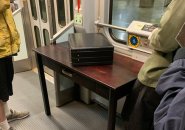 Desk, suitcase on the Green Line