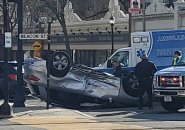 Flipped SUV in Brookline's Washington Square