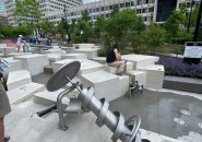 Almost dried up water feature at new City Hall Plaza playground