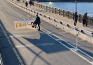 Protesters blocking one side of the Longfellow Bridge to protest Israeli company Elbit