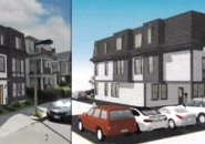 Front and rear renderings of proposed condo building