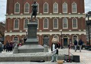 Keytar Bear in front of Faneuil Hall