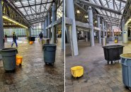 Scenes inside Ruggles station this morning showing lots of buckets