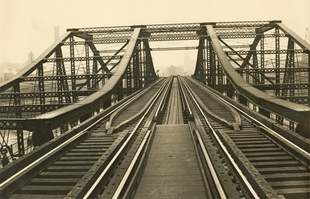 Tracks on the upper level of the North Washington Street Bridge
